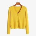 thumbnail image 3 of Hontri Cardigan Sweaters for Women, Women's Autumn And Winter Long Sleeve V Neck Soft Knit Solid Color Cardigan Clearance Yellow One Size, 3 of 5