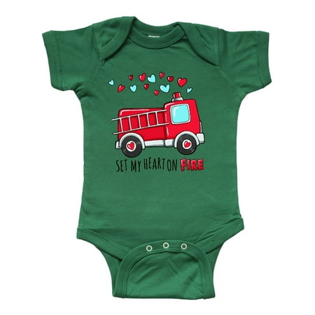 

Inktastic Set My Heart on Fire Valentine Fire Truck with Hearts Gift Baby Boy or Baby Girl Bodysuit