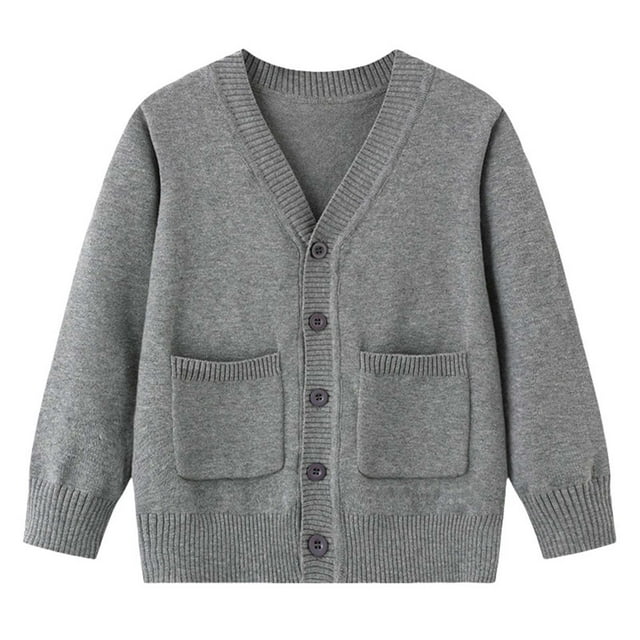 Lovzfmll Boys' Solid Color Knit Cardigan, Long Sleeve Button Front Sweater, Fall & Winter Style for Little Boys, 6 Years