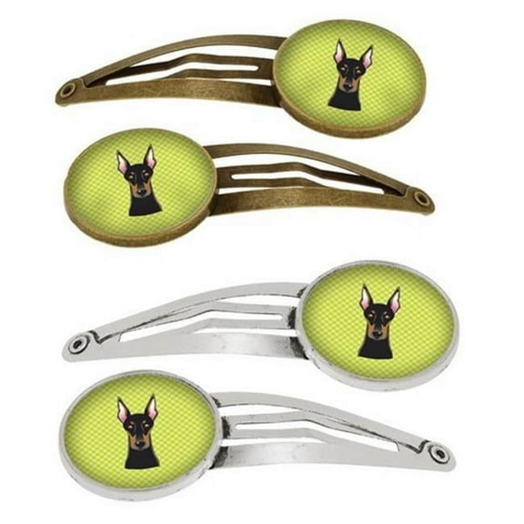 Carolines Treasures BB1307HCS4 Checkerboard Lime Green Doberman Barrettes Hair Clips, Set of 4