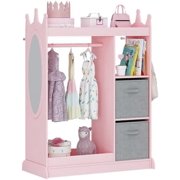 Kids Armoire Wardrobe Closet with Mirror and Storage Bin, Pink, 33.4 in W x 15.75 in D x 44.5 in H