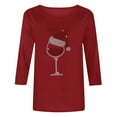 thumbnail image 4 of Christmas T-Shirts Womens Gnomes Wine Glass Print 3/4 Sleeve Graphic Tee Round Neck Plus Size 3-5X Holiday Tops (M, Wine), 4 of 5