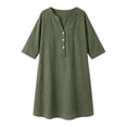 thumbnail image 5 of Neewe Women Summer Dress Cotton Linen Plain V Neck Half Sleeve Dress Button Down Tunic Dress Daily Outfits, 5 of 5