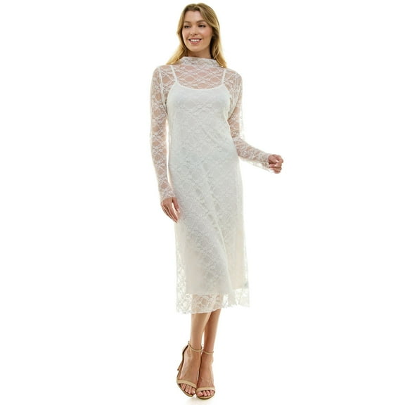 Juniors' Lily Rose Long Sleeve Lace Dress with Slip Color: Ivory Size: X SMALL