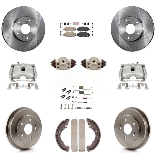 Transit Auto Front Rear Disc Brake Caliper Rotors Drums Ceramic Pads Shoes Wheel Cylinders and Hardware Kit (11Pc) for Car 2011 Honda Civic GX with 1.8L KC8-101708N