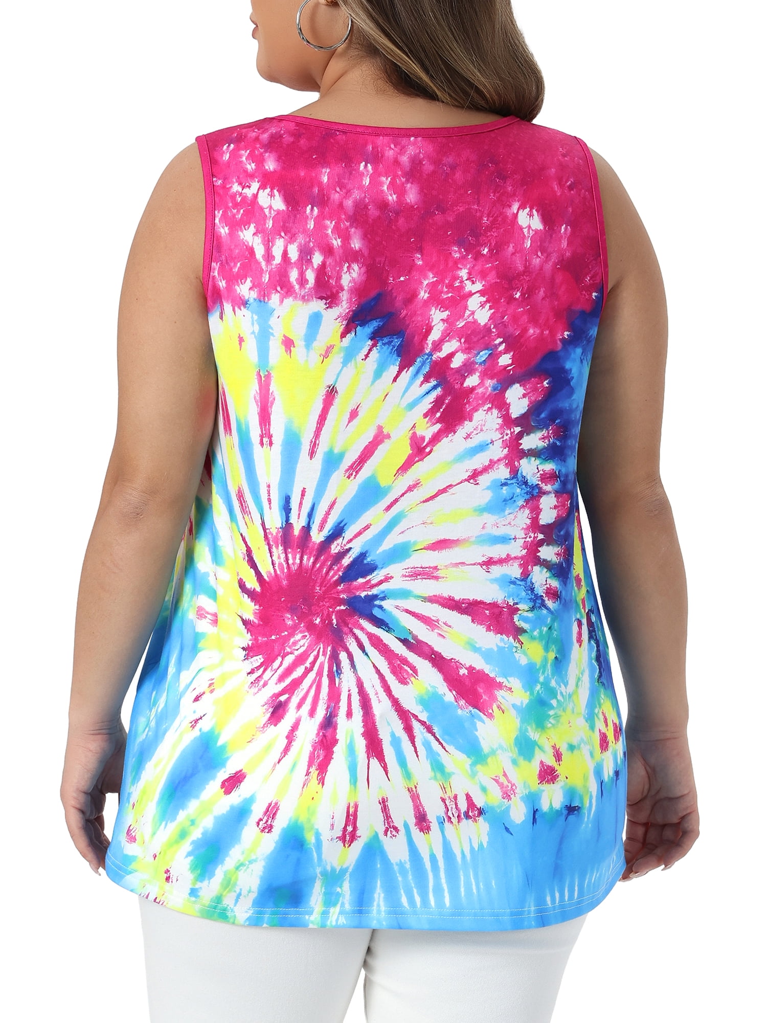 DARING DIVA Women's Plus Tie Dye Sleeveless Tank Top Casual Summer Tops and Tees 2X Blue