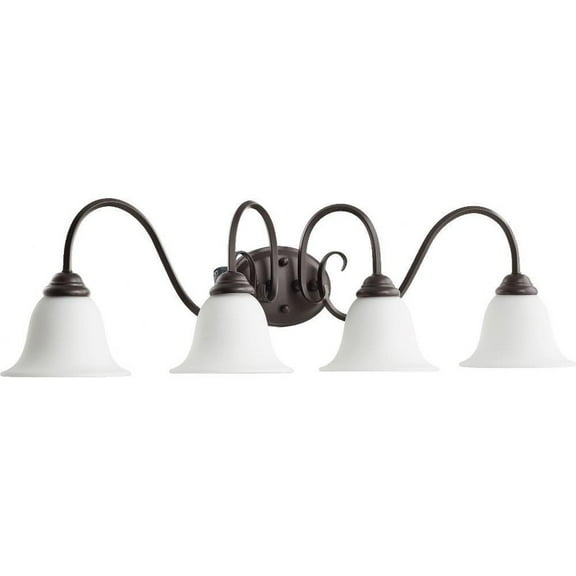 Lyndhurst Highway 4 Light Bathroom Light in Bailey Street Home Home Collection Style 34 inches Wide By 10 inches High-Oiled Bronze Finish-Satin Opal