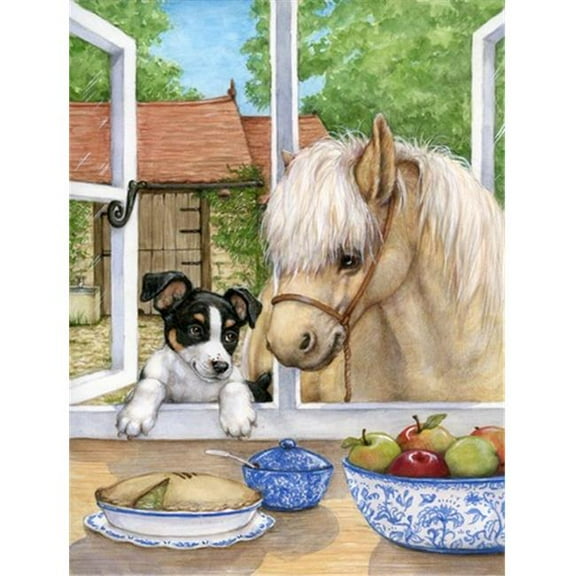 Jack Russel Puppy & Foal Horse Flag Canvas House Size