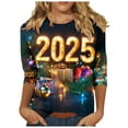 thumbnail image 2 of Feancey Happy New Year Womens 3/4 Sleeve Tunic Tops Dressy Trendy Holiday Print T-Shirt Blouse Fall Loose Fit Casual Party Shirts Multicolor M, 2 of 5