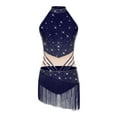 thumbnail image 3 of TiaoBug Women's Tassels Latin Dance Dress Figure Skating Bodysuit for Salsa Jazz Ballroom Dancing Performance Navy Blue XS, 3 of 6