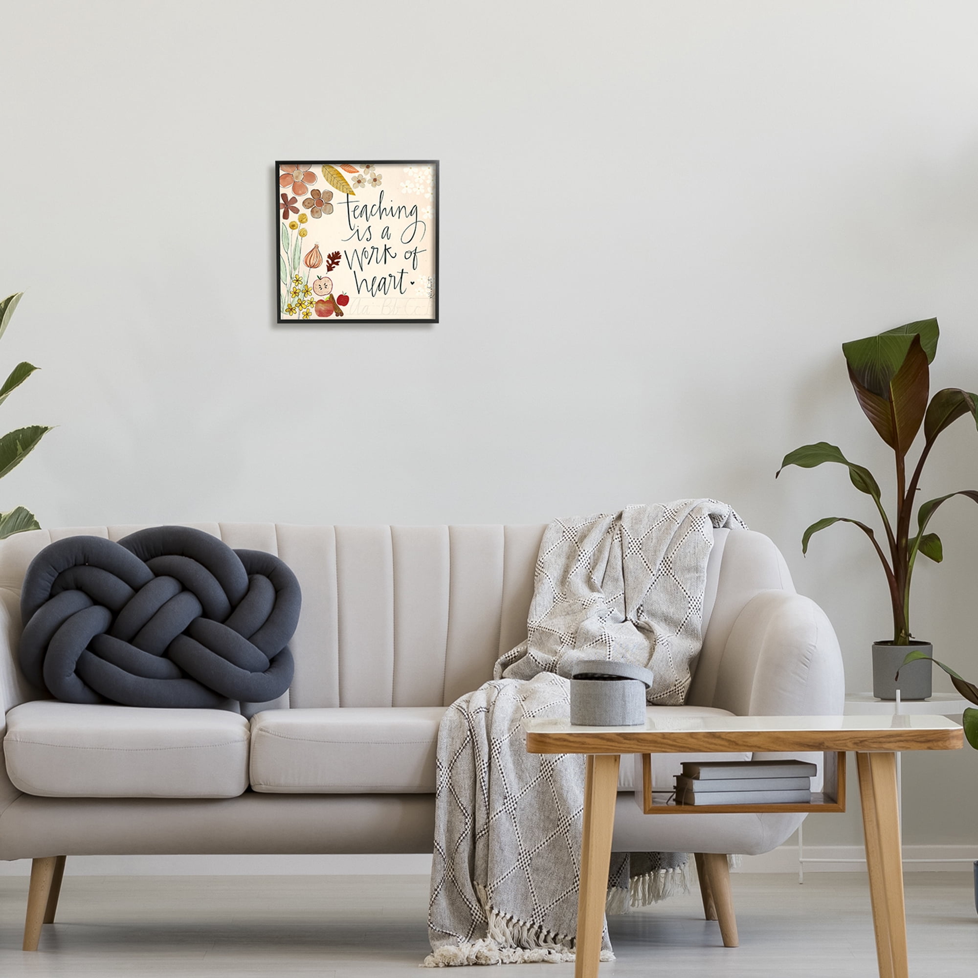Stupell Industries Teaching Is Work Of Heart Floral Inspirational Painting Black Framed Art Print Wall Art