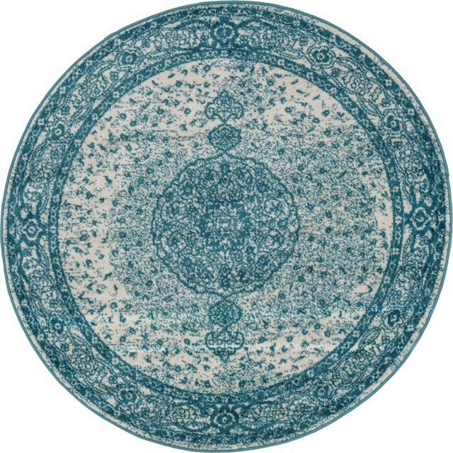 Unique Loom Tapis de Bordure Traditionnel Bromley 5' x 5' Rond Turquoise/ivoire