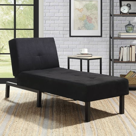 Mainstays 3-Position Chaise Lounge, Black Microfiber Upholstery