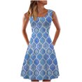 thumbnail image 1 of Vestido casual de verano para mujer, sin mangas, hasta la rodilla, plisado, cuello redondo, estampado Fridja  hjkh2442, 1 of 5