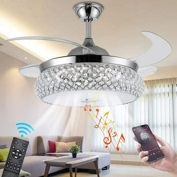 EAYSG 42"Ceiling Fan with Light Remote Control,4 ABS Blades,3 Color Change,Bluetooth Speaker,6 Wind Speed,Timing, Reverse Airflow