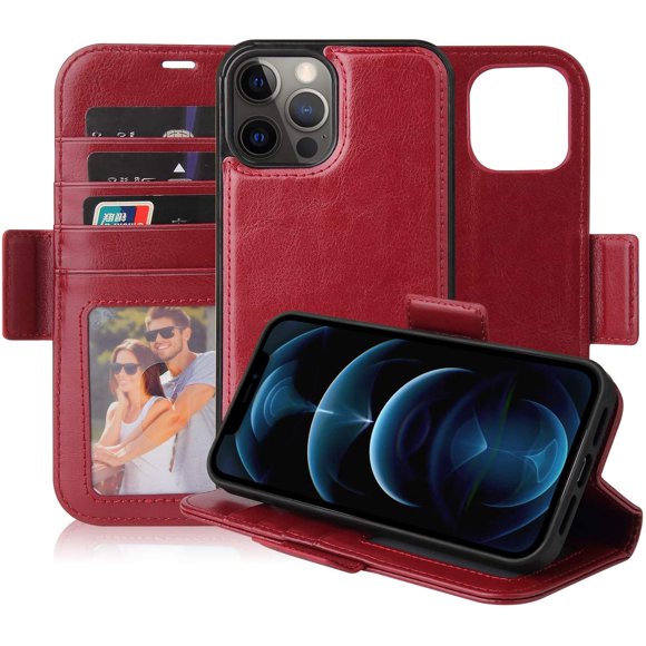 Navor Detachable Magnetic Wallet Case with RFID Protection Compatible for iPhone 12 Pro Max [6.7 inch] [Vajio Series] - Maroon