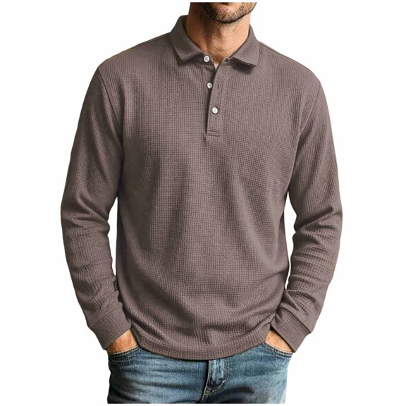 FchengtaiS Men's Long Sleeve Golf Shirts Waffle Knit Button Textured Pullovers Casual Business Collared Tops