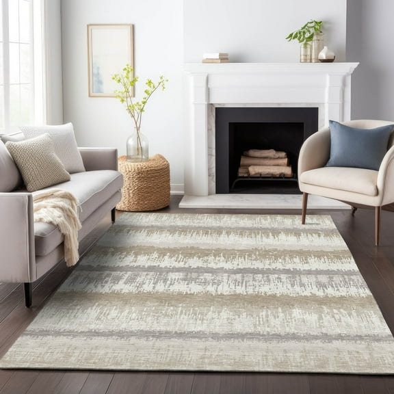 Addison Rugs Chantille Indoor/Outdoor Transitional Stripes Ivory Washable Rectangle Rug, 3' x 5'