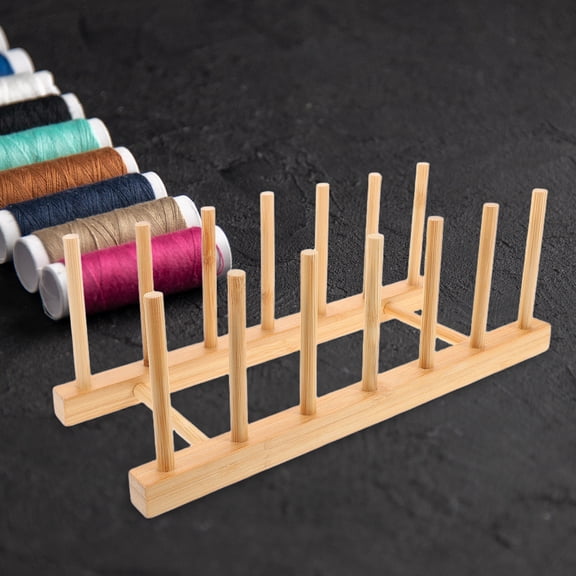 Topbathy Sewing Spool Holder Wood Rectangular Shape Beige 1Set