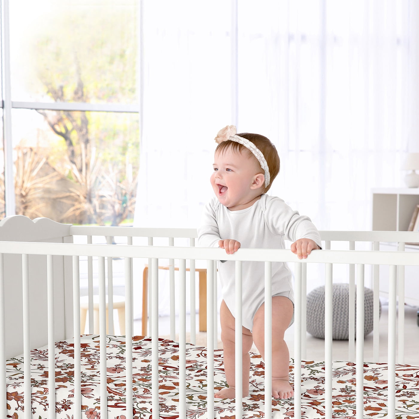 Sweet Jojo Designs Boho Floral Wildflower Rust Orange and Ivory Girl Satin Fitted Crib Sheet
