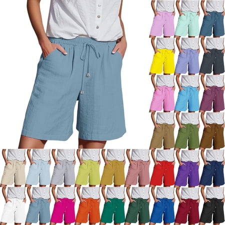 EaseDay Womens Comfortable Shorts High Waisted Linen Bermuda Shorts for Women Casual Athletic Drawstring Lightweight Flowy Summer Beach Dressy Pants