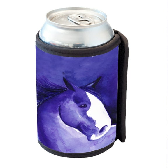KuzmarK Insulated Drink Can Cooler Hugger - Purple Clydesdale Abstract Horse Art by Denise Every