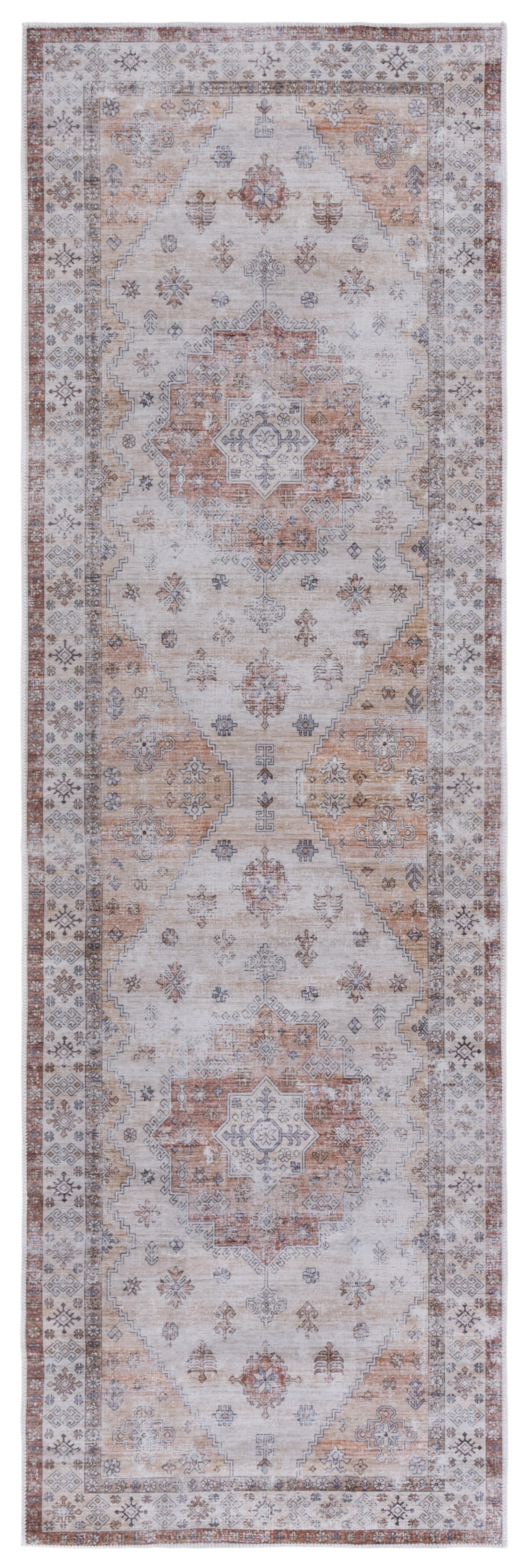 Safavieh Arizona Tayler Medallion Polyester Machine Washable Runner Rug, Beige/Rust, 2'6" x 8'