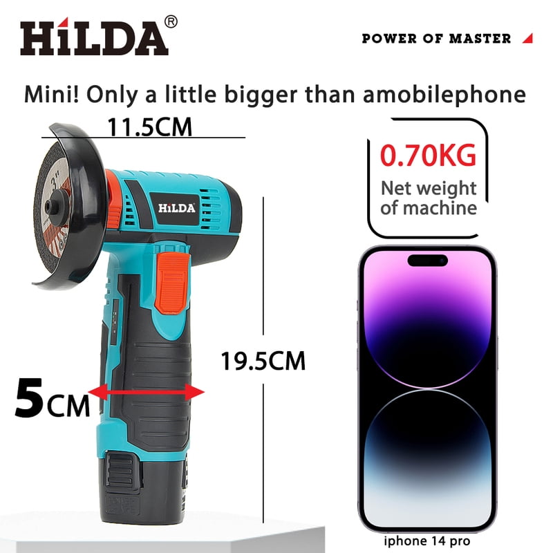 HILDA 3 inch Mini Angle Grinder 12v Cordless Power Tool For Cutting Diamond Polishing And Grinding Rechargeable Angle Grinder