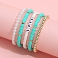 thumbnail image 6 of opvise 5 Pcs Unisex Bracelets Colorful Bohemian Polymer Clay Love Letters Faux Pearls Bracelets for Party, 6 of 8