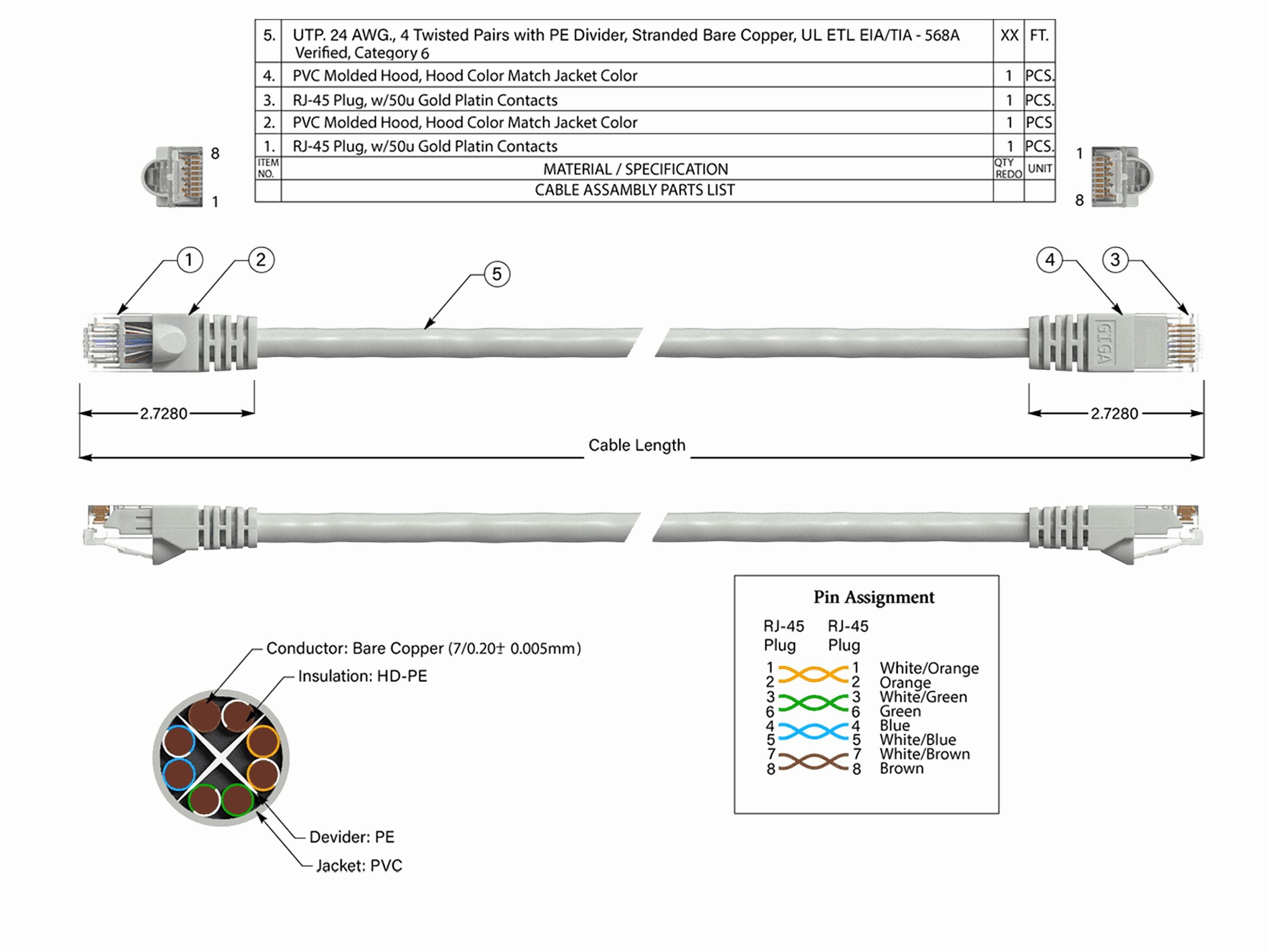 Cable Leader 35ft Cat6 UTP Ethernet Network Patch Cable Snagless 24AWG Bare Copper, Gray