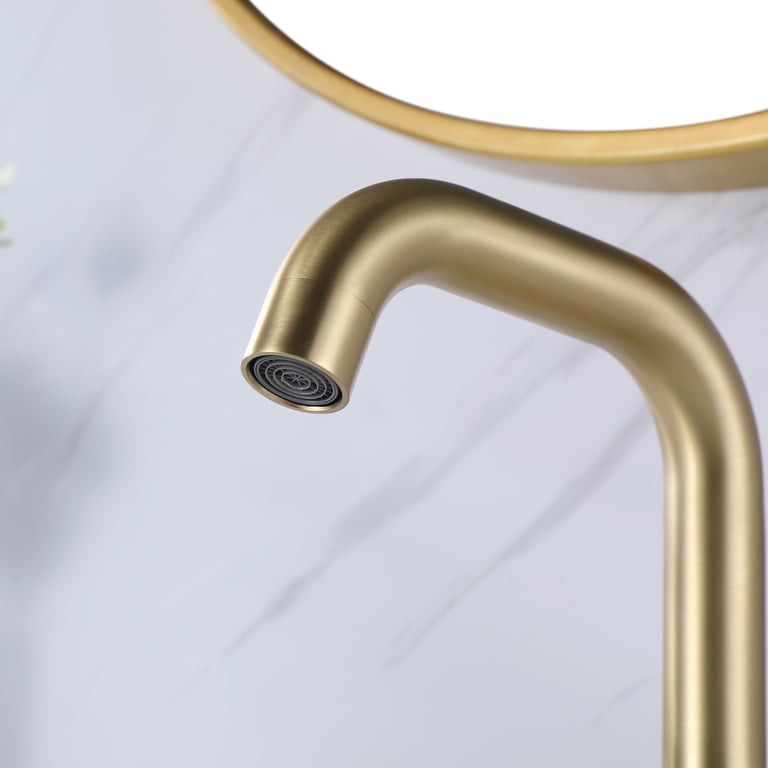 FROPO 3-Hole Bathroom Faucet With Pull-Out Sprayer – Brushed Gold, 360° Swivel, 14" Hose, Pop-Up Drain Included