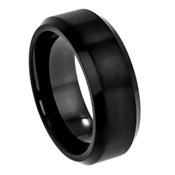 Black Plated Tungsten 8MM Polish Beveled Edge Brushed Center Ring Size 6
