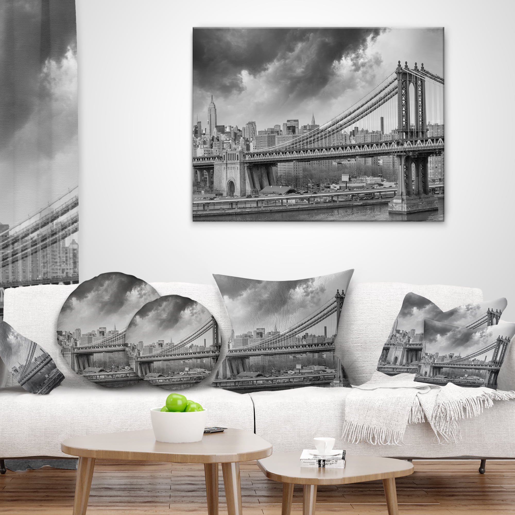 Designart Gray Manhattan Skyline - Cityscape Photography Throw Pillow - 16x16