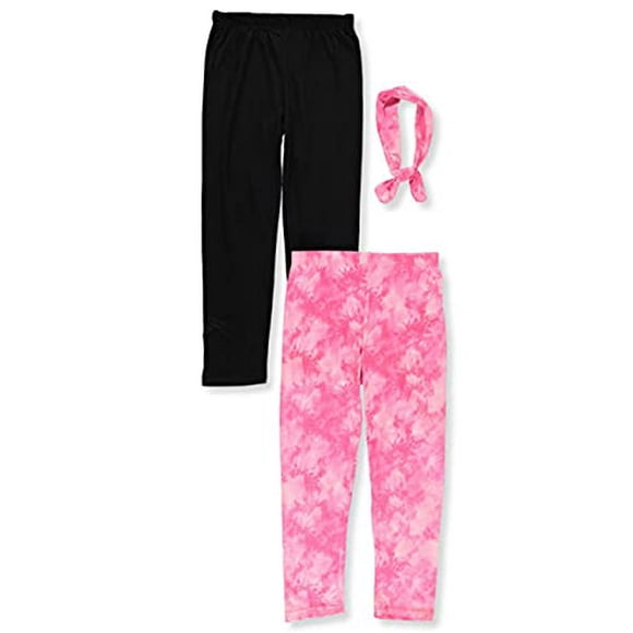 Delia s Girl Toddler 2-Pack Leggings with Hairband - neon Pink Black, 2t