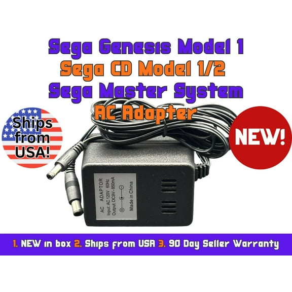 SNES, NES, GENESIS Model 1, SEGA CD Model 1/2, SEGA Master System, AC Adapter/Power Supply, New  (Genesis)