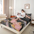thumbnail image 4 of Castle Fairy Abstract Marble 3pcs Twin Sheet Sets,Stone Pattern Twin Fitted Sheet,Gold Metallic Breathable Flat Sheet,Microfiber Watercolor Bedroom Decor, 4 of 7