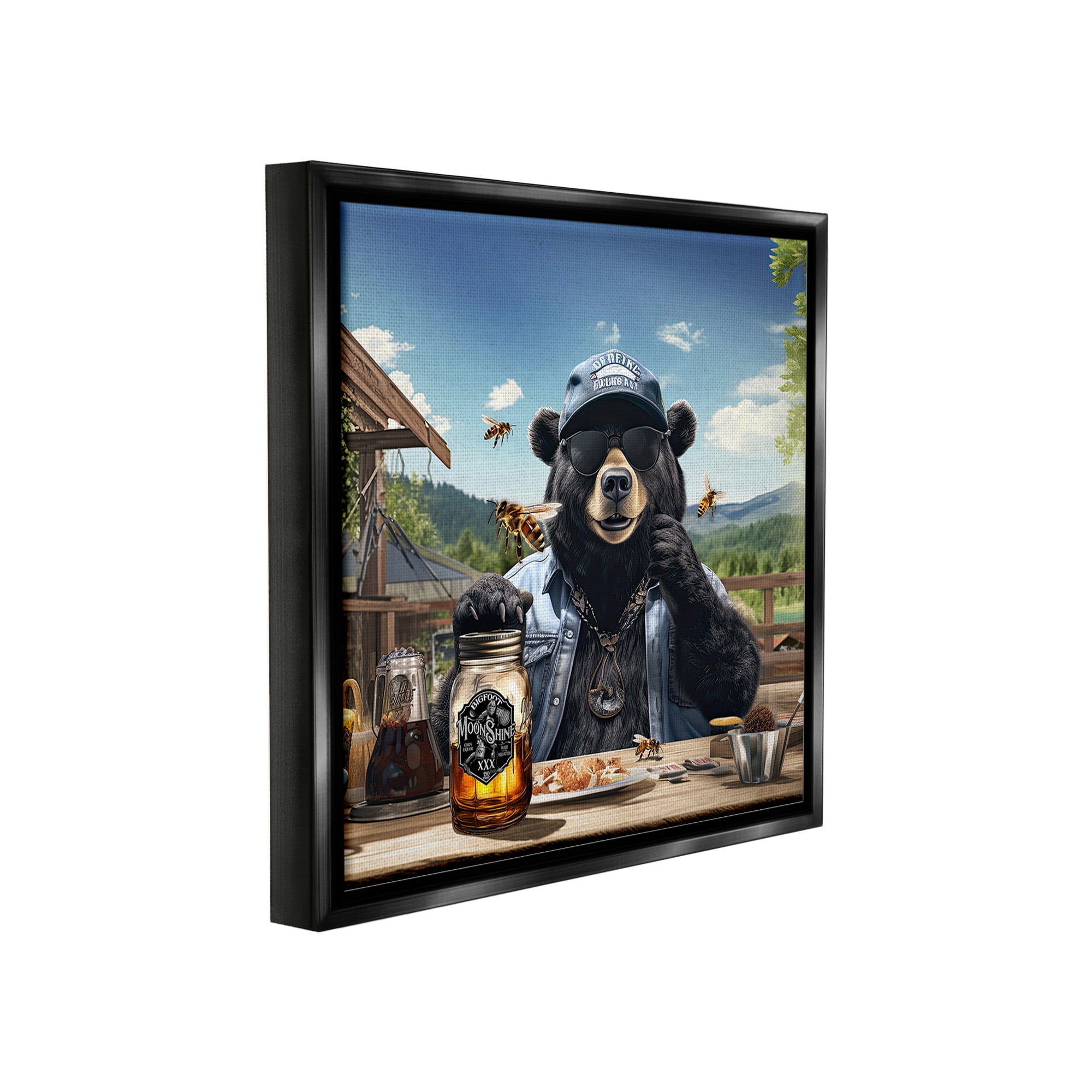 Stupell Industries Bear at Rustic Campsite Animals & Insects Painting Black Floater Framed Canvas Art Print Wall Art, 25 x 25
