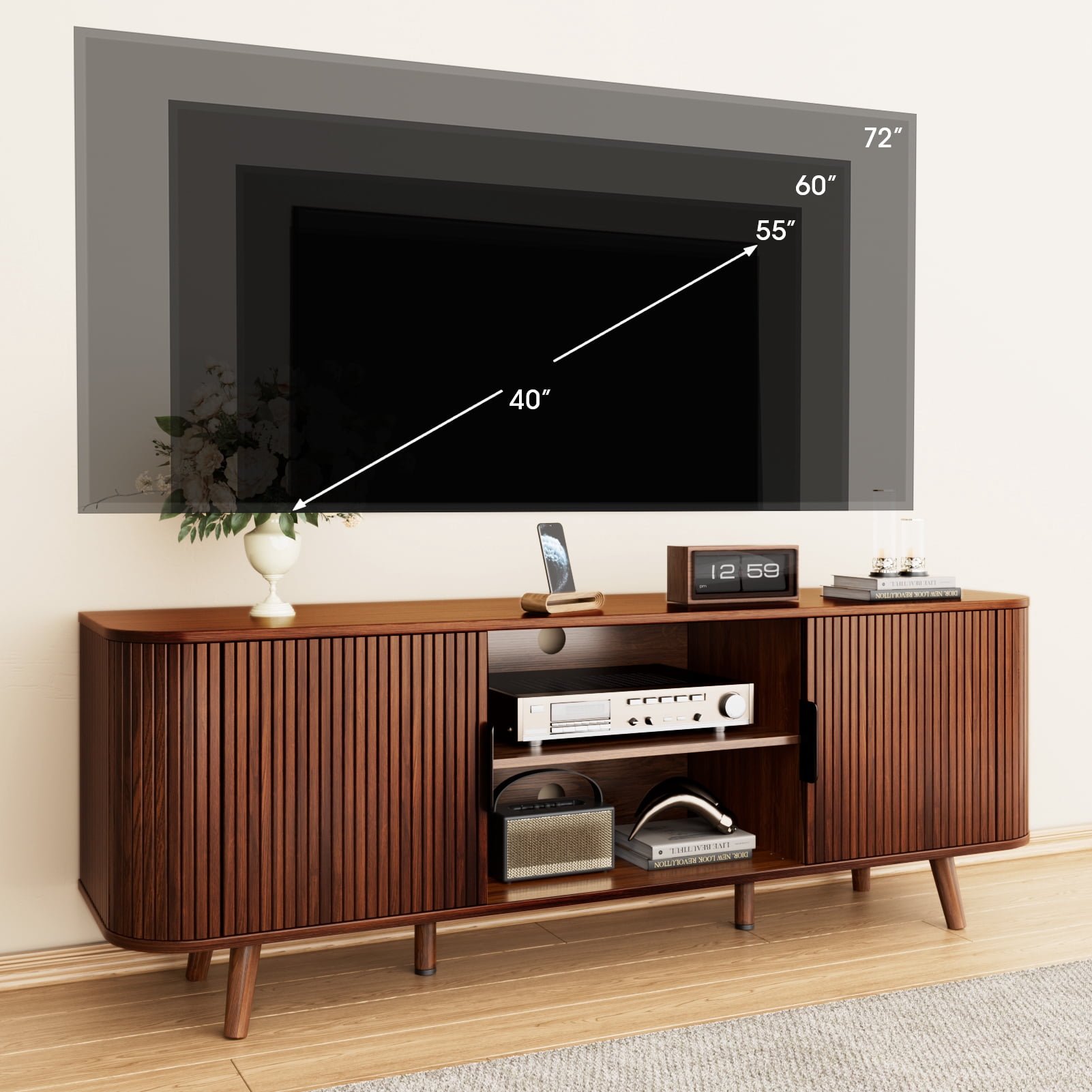 Tydimor TV Cabinet Stands for TVs up to 65", Entertainment Center with Storage Shelf, Media Console Table with Drawers for Living Room