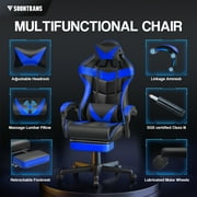 Soontrans Gaming Chair Office Chair, Massage Computer Chair with Adjustable Headrest & Lumbar Support & Footrest, Ergonomic High Back Game Gamer Chair for Adults Kids, Blue