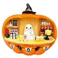thumbnail image 2 of Halloween Pumpkin Ghost Bartender Figurine, 8.7-Inch Mini Bar Scene with Concealed Warm LED Lights, Hand-Painted Resin Ornament with Witch Hat Spiderweb Details for Nightstand Counter Window Display, 2 of 7