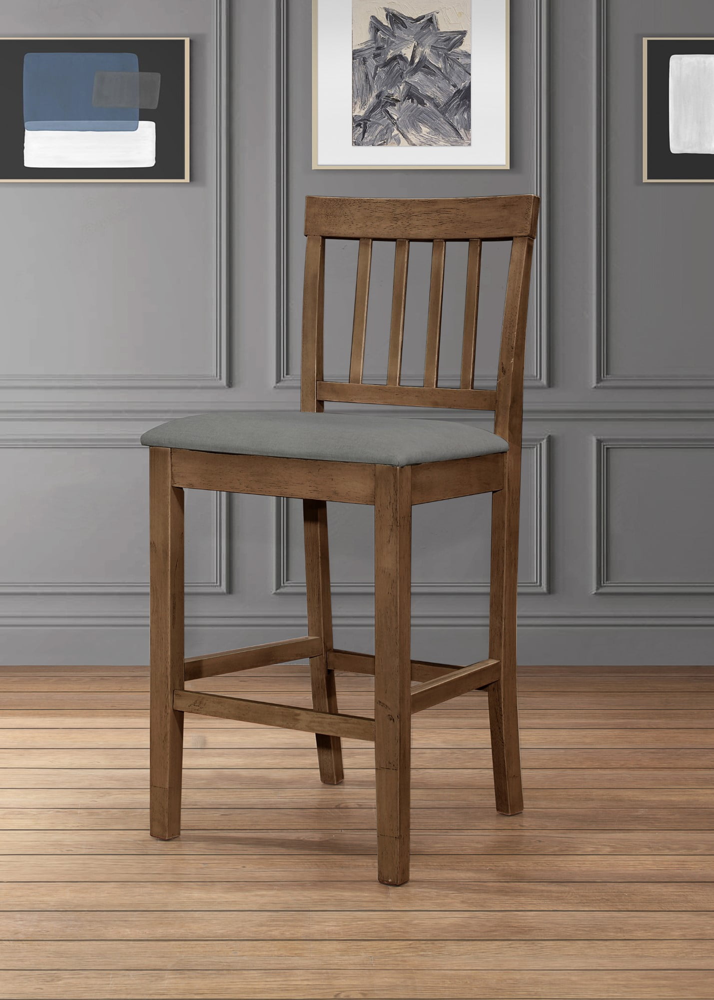 Home Design Wilder Counter Chairs (Set of 4), Brown/Gray, Slat-back design, Padded seat, Comfortable seating, Sturdy frame, Modern minimalist style, Durable construction