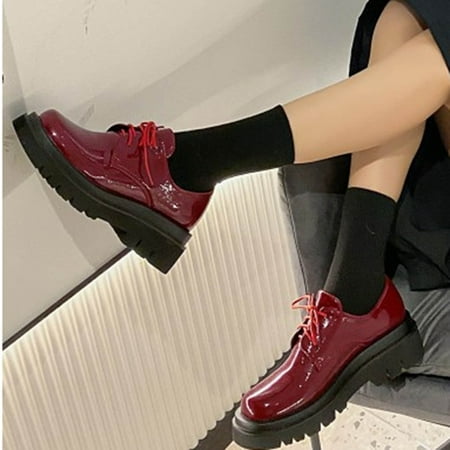 

Bnwani Boots For Women Clearance Flat Heel Boots Lace-Up Retro Ankle-High Red Boots 35-43