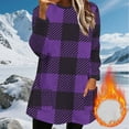thumbnail image 2 of Hauts d'Hiver pour Femmes, Haut Chaud d'Hiver à Col Rond en Peluche à Carreaux Manches Longues Épaissi avec Poches, Coupe Régulière, Longs Hauts pour Femmes, 2 of 5