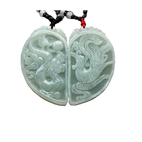 Pure natural Jadeite Jade Dragon Phoenix Love Pair Amulet Pendant necklace