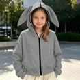thumbnail image 2 of Girls Rabbit Ears Zip‑Up Hoodie, Kids Solid Color Full Zip Long Sleeve Sweatshirt Outerwear, Cute Casual Hooded Jacket for Autumn Winter School Daily Wear(Grey,5-6 Years), 2 of 6