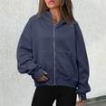 thumbnail image 2 of Daznico Women's Zip-Up Hoodie Cardigan Loose Fit Long Sleeve -Lined Pullover,Zip Up Hoodie Women,Zip Up Sweatshirt Women,Color: BU1 Size: L, 2 of 6