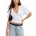 thumbnail image 3 of Gynyvoja Womens Crop Tops Summer Basic Tees V Neck T Shirts Casual Short Sleeve Cropped Top White M, 3 of 9