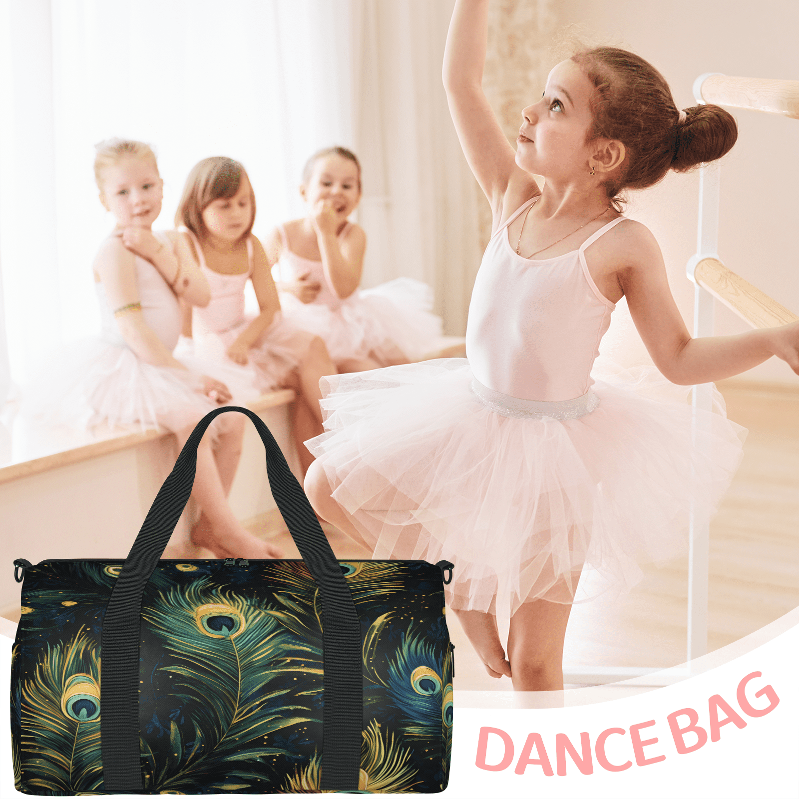 Herdesigns Vintage Peacock Feather Gym Bag for Women, Duffle Bag for Travel Sport, Lightweight Waterproof Carry on Weekender Dance Yoga Workout Bags