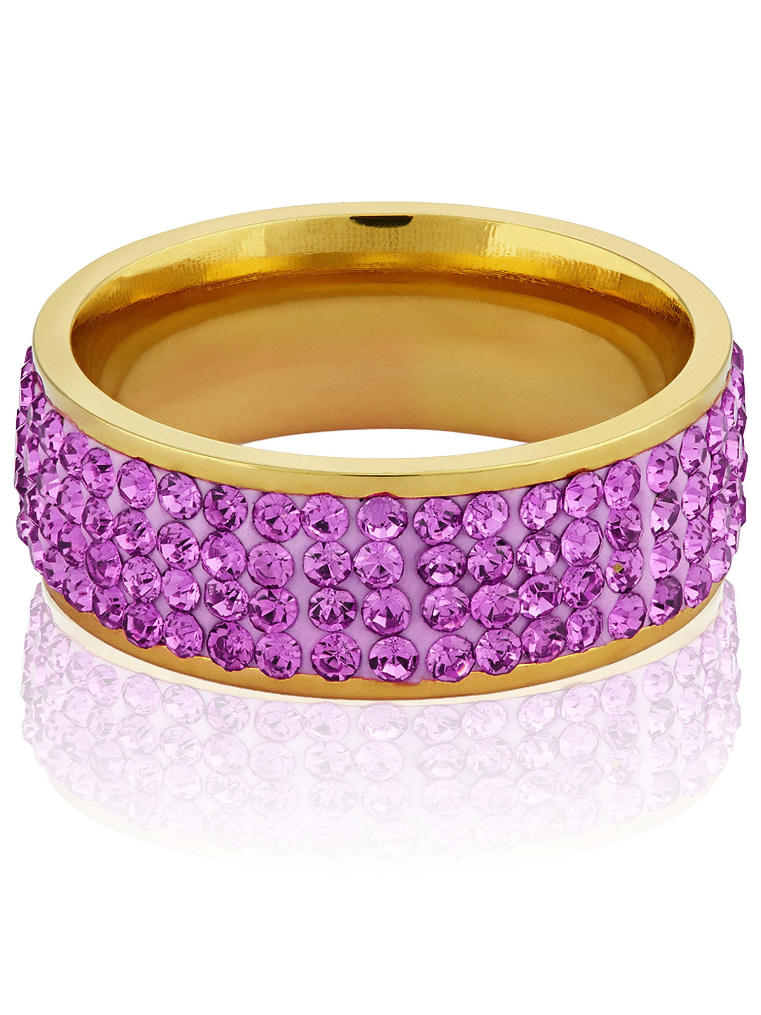 ELYA Jewelry Women's Purple Crystal Stones Gold Plated Stainless Steel Band Ring (8mm Wide)