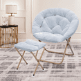 thumbnail image 3 of MoNiBloom Set of 2 Saucer Chair with Ottoman, Faux Fur Folding Chair and Footrest Foot Stool Set with Metal Frame for Bedroom Living Room, Blue, 3 of 11